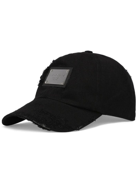 Black Logo Plaque Distressed Baseball Cap