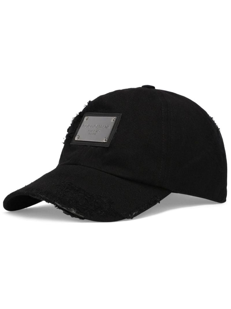 Black Logo Plaque Distressed Baseball Cap