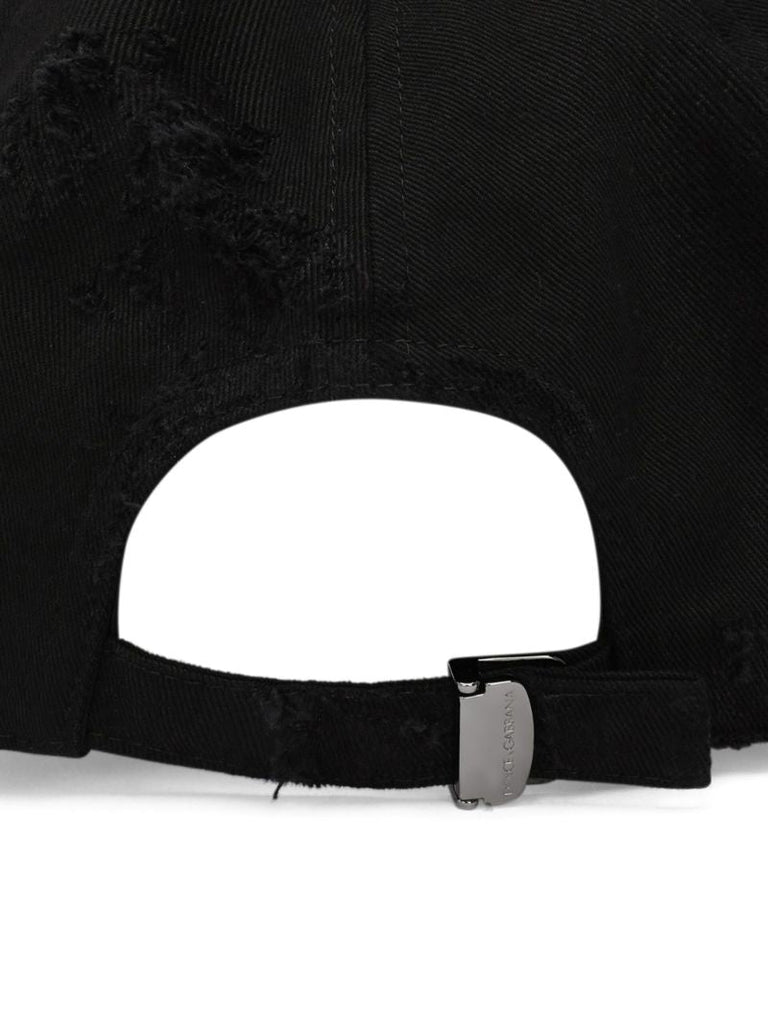 Black Logo Plaque Distressed Baseball Cap
