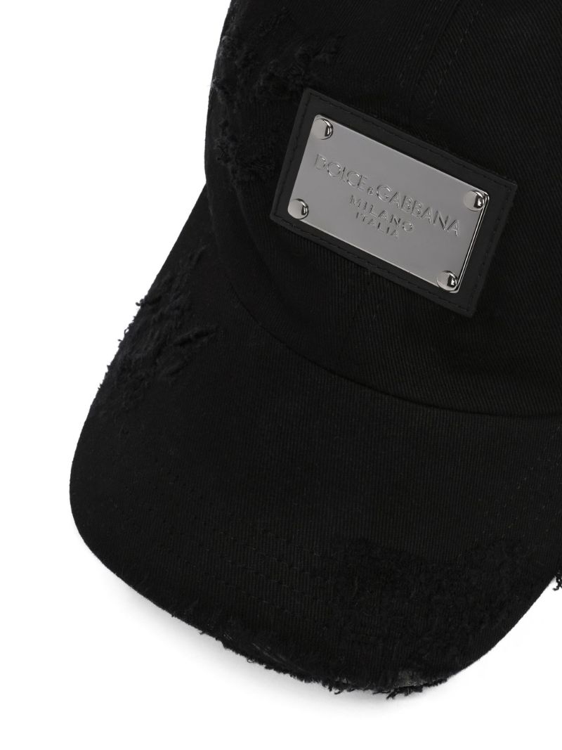 Black Logo Plaque Distressed Baseball Cap