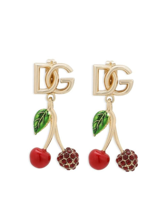 Gold-tone Logo-plaque Cherry Earrings