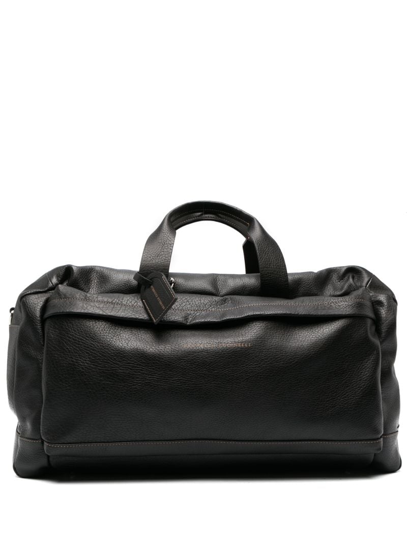 Black Leather Logo Print Holdall