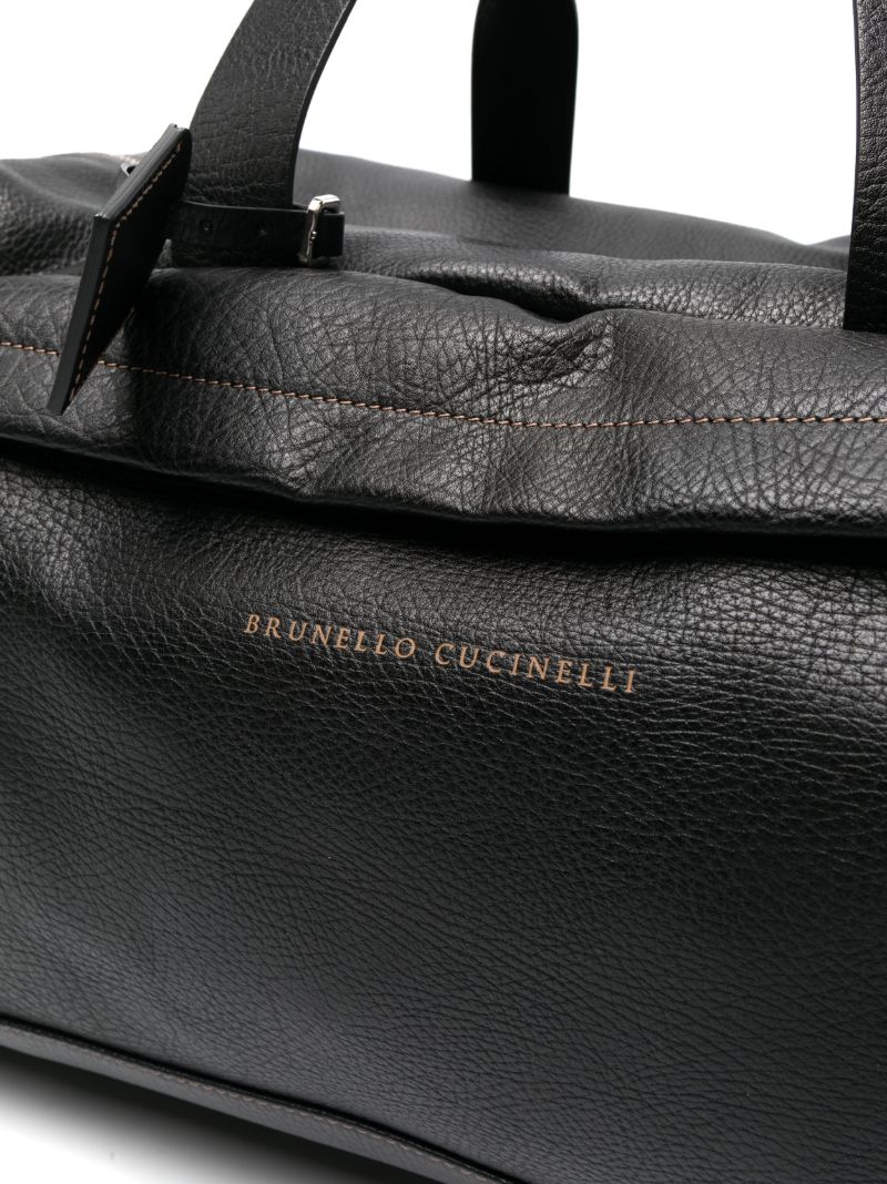 Black Leather Logo Print Holdall