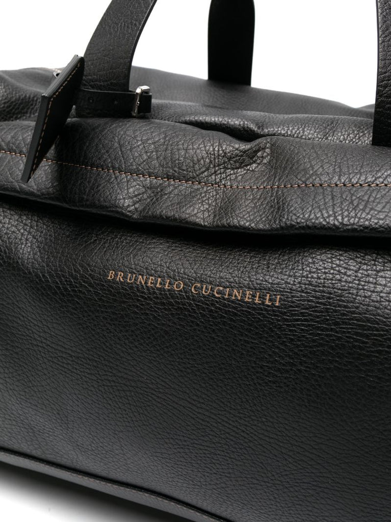 Black Leather Logo Print Holdall