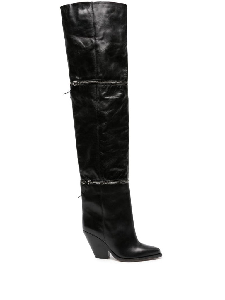 Black Lelodie 90 Leather Thigh-high Boots