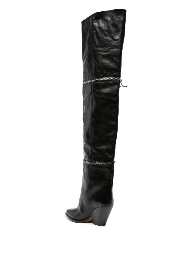 Black Lelodie 90 Leather Thigh-high Boots