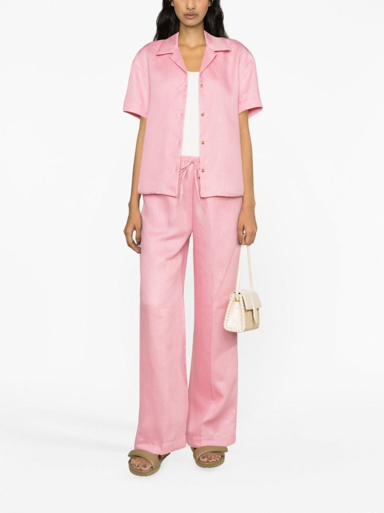 Pink Aurelia Drawstring Linen Trousers