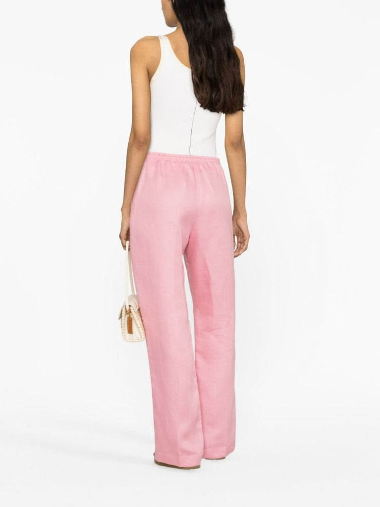 Pink Aurelia Drawstring Linen Trousers