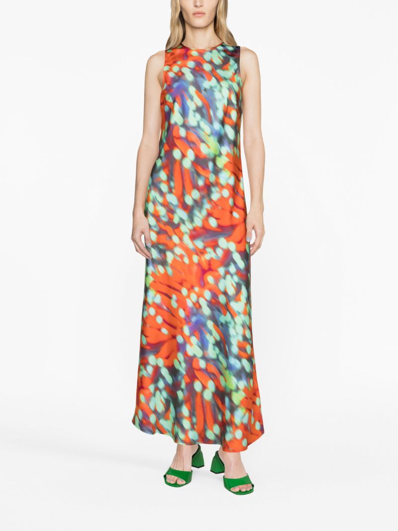 Orange Valencia Wobble-print Silk Dress