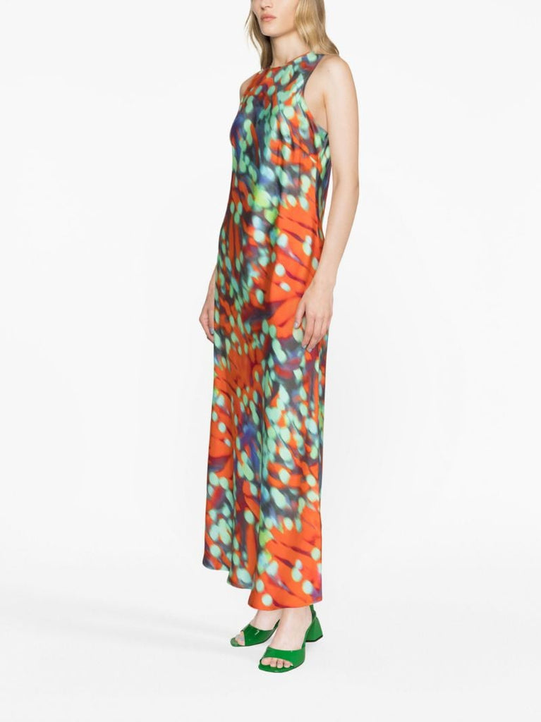 Orange Valencia Wobble-print Silk Dress