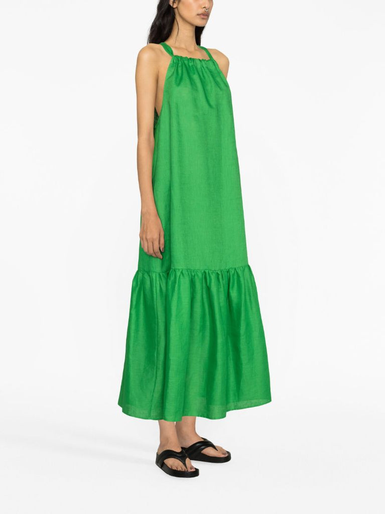 Green Ibiza Halterneck Linen Midi Dress