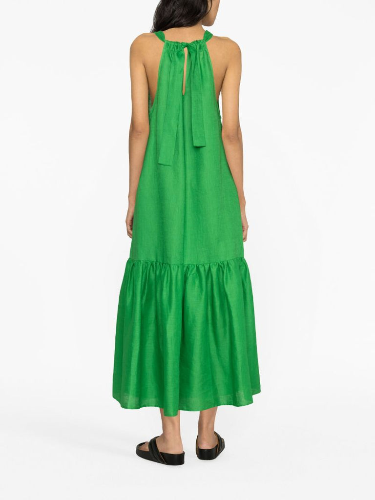 Green Ibiza Halterneck Linen Midi Dress