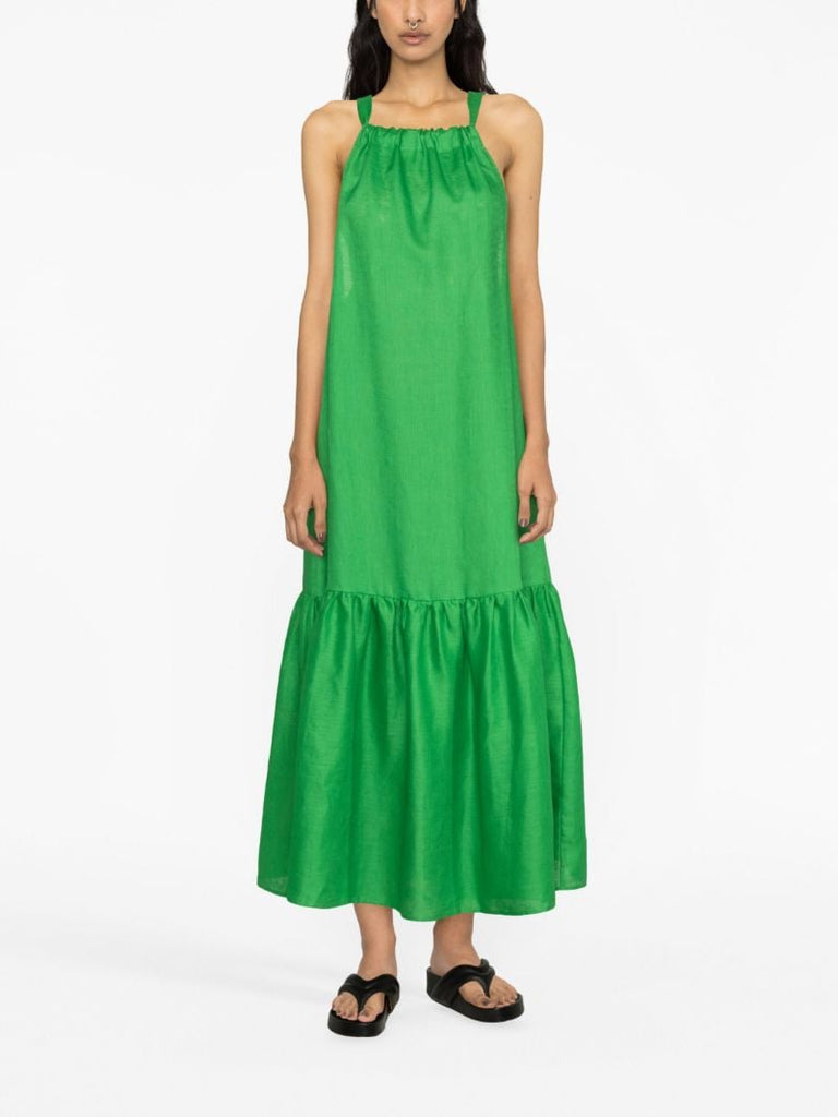 Green Ibiza Halterneck Linen Midi Dress