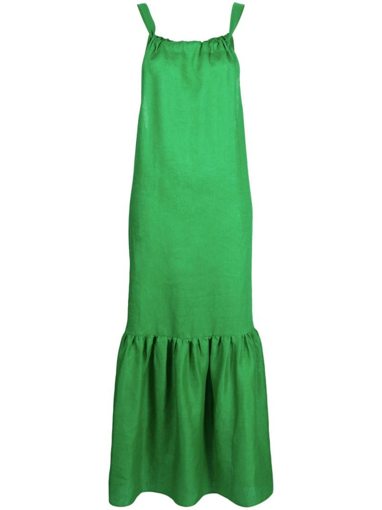 Green Ibiza Halterneck Linen Midi Dress