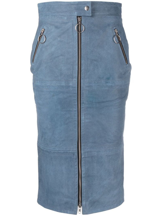 Blue Mallory Suede Pencil Skirt