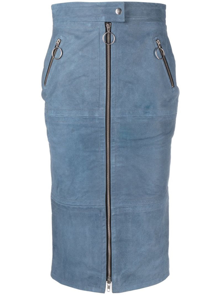 Blue Mallory Suede Pencil Skirt