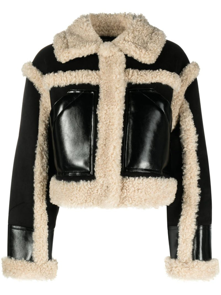 Black Edith Faux-shearling Trim Cropped Jacket