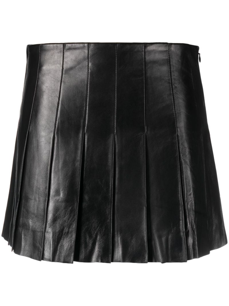 Black Pleated Leather Mini Skirt