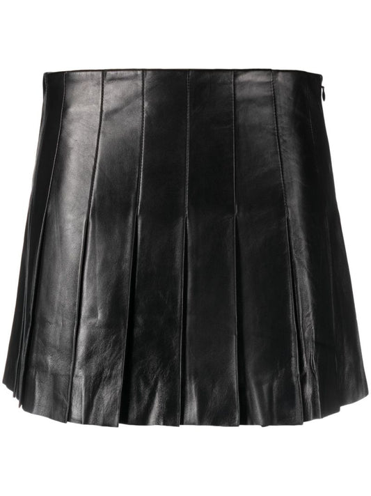 Black Pleated Leather Mini Skirt