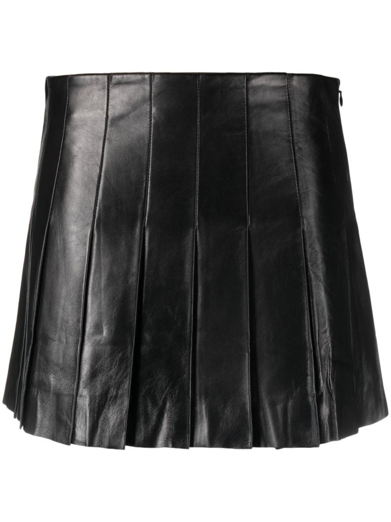 Black Pleated Leather Mini Skirt