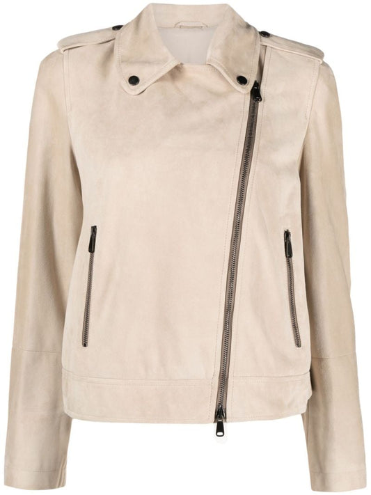 Neutral Zipped Leather Jacket