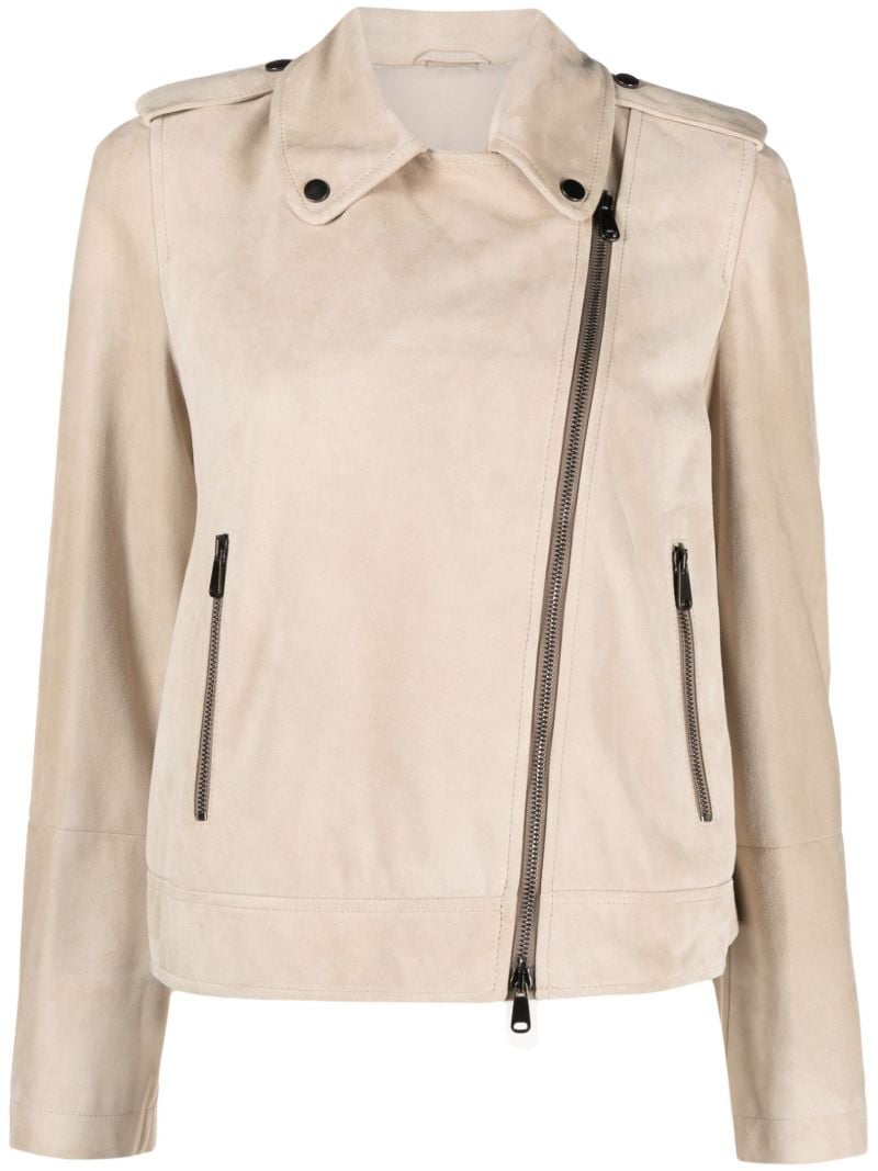 Neutral Zipped Leather Jacket