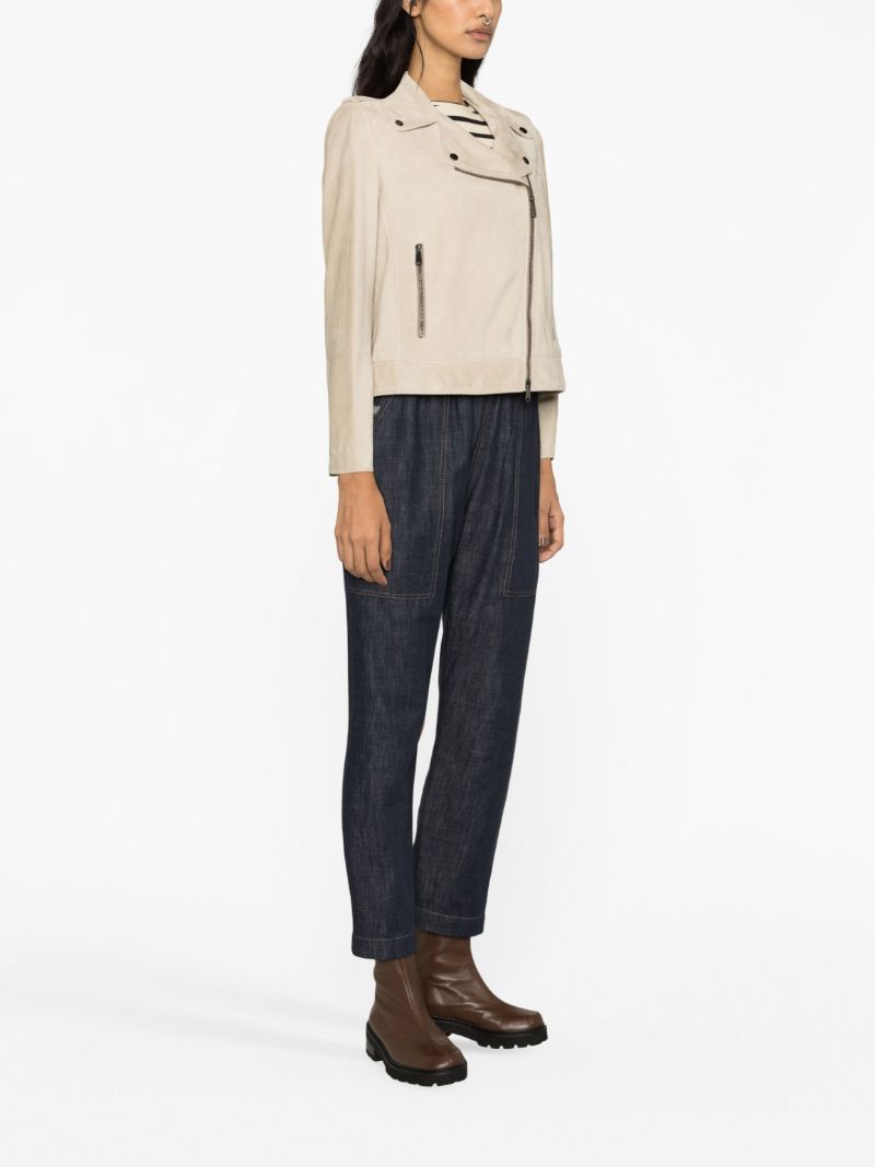 Neutral Zipped Leather Jacket