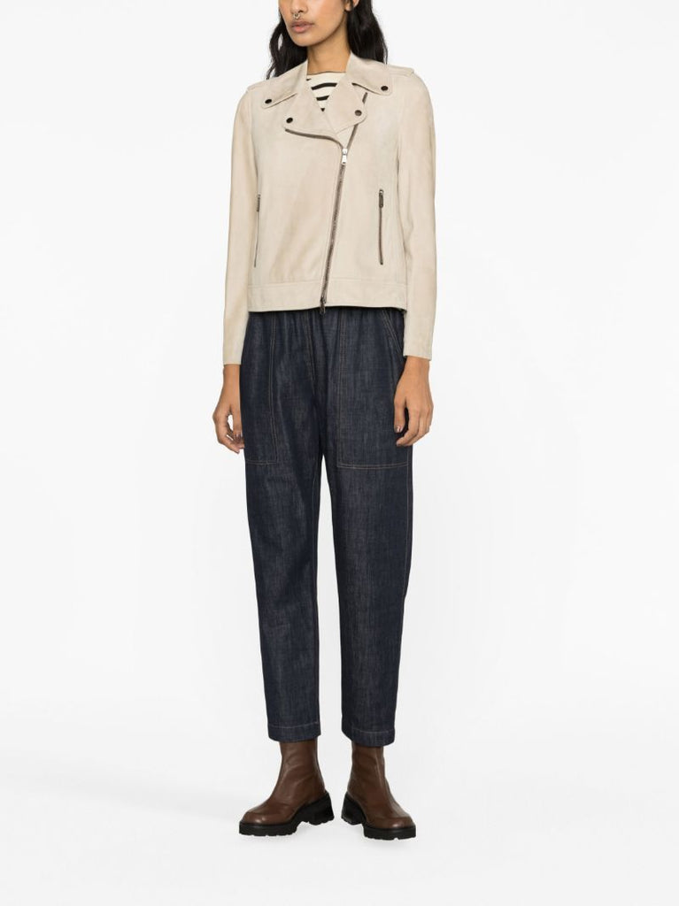 Neutral Zipped Leather Jacket