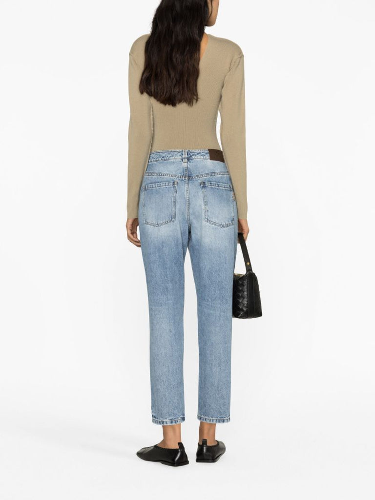 Blue Straight-leg Cropped Jeans