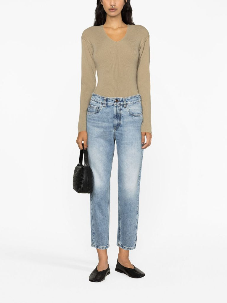 Blue Straight-leg Cropped Jeans