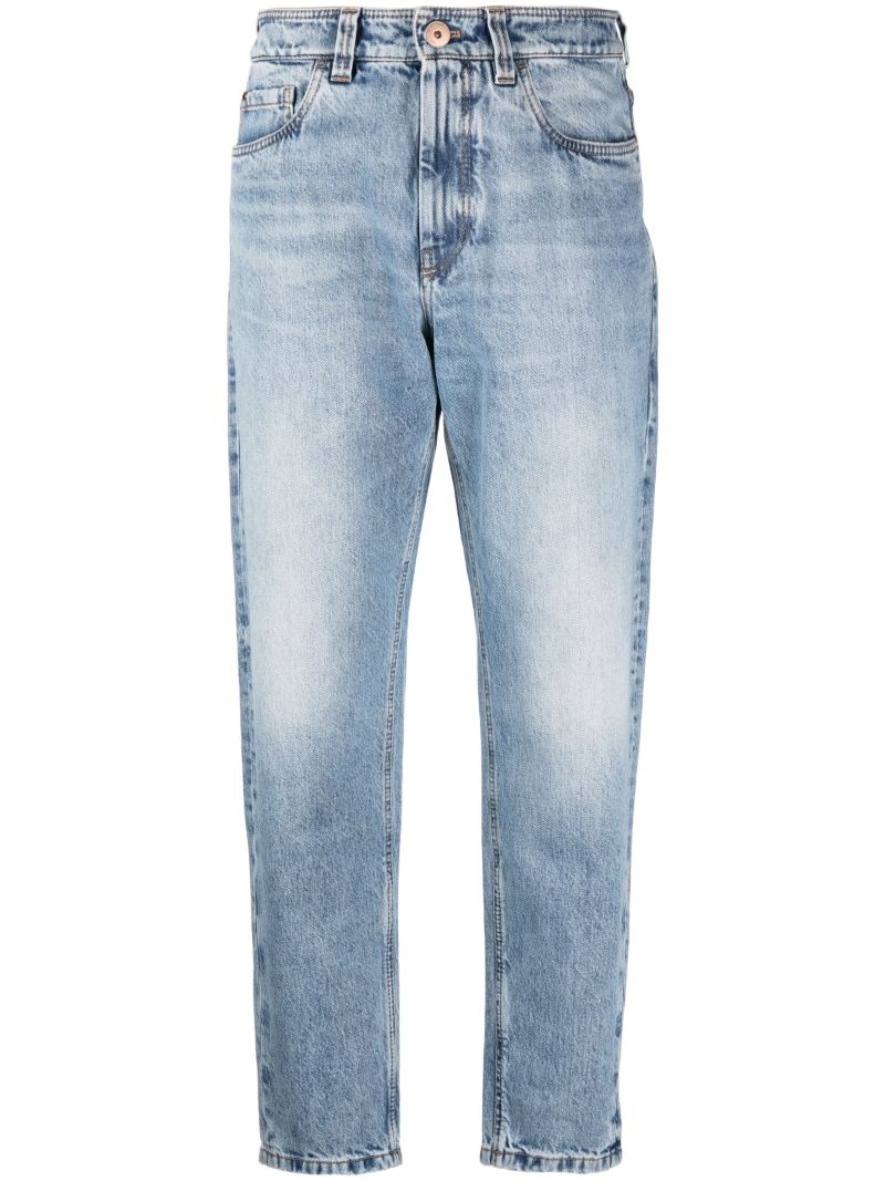 Blue Straight-leg Cropped Jeans