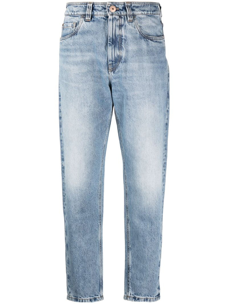 Blue Straight-leg Cropped Jeans
