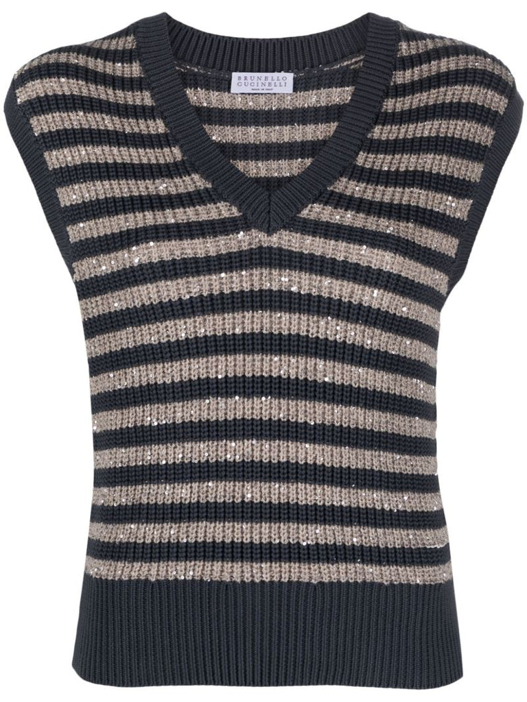 Blue Striped Cotton Knit Vest