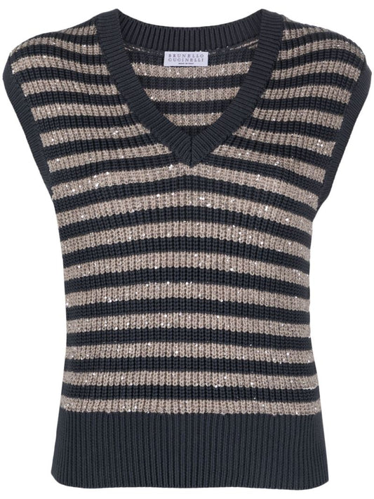 Blue Striped Cotton Knit Vest