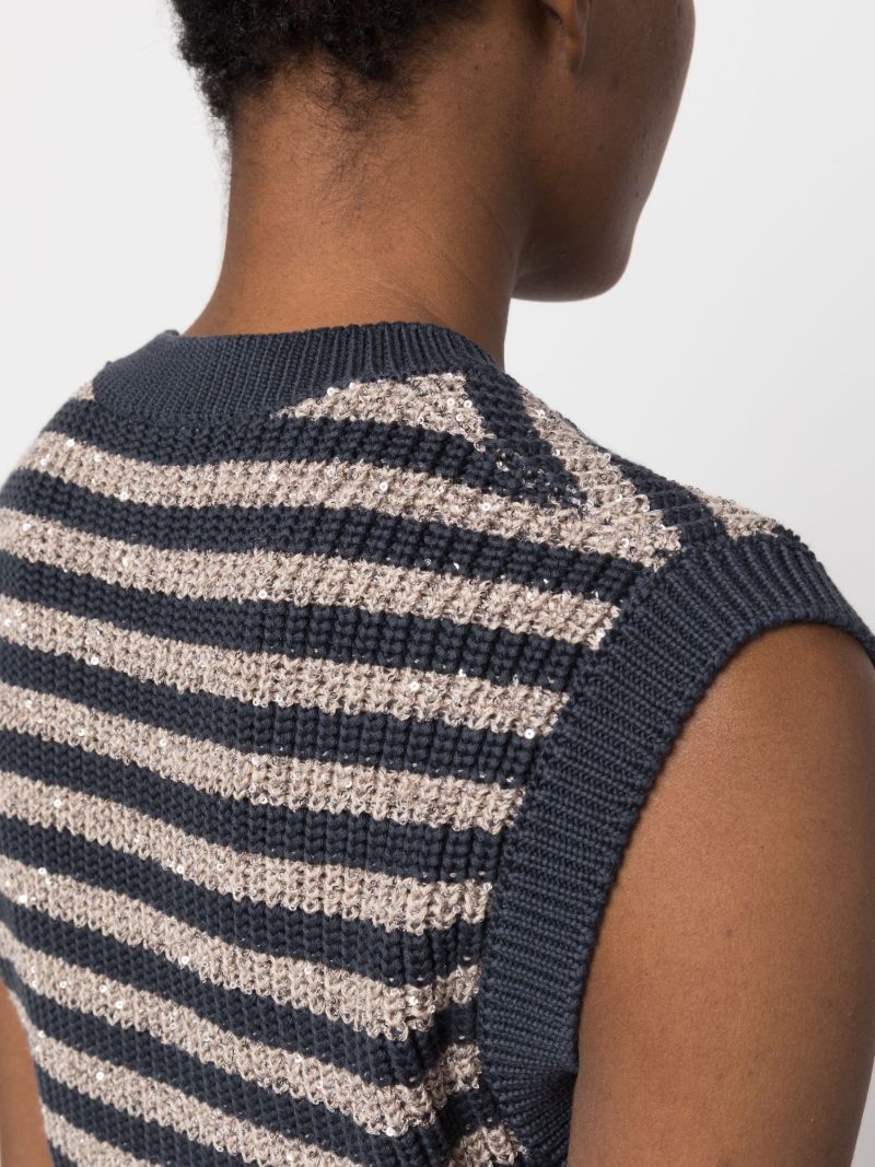 Blue Striped Cotton Knit Vest