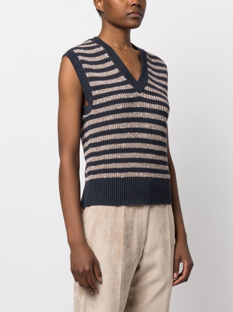 Blue Striped Cotton Knit Vest