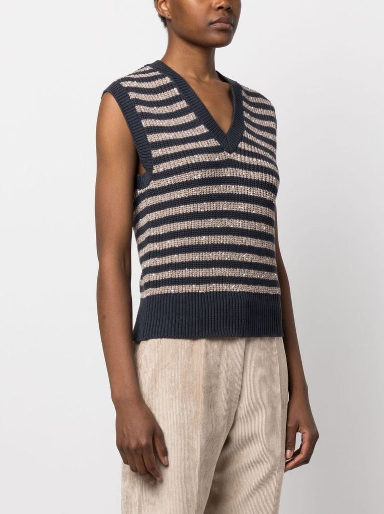 Blue Striped Cotton Knit Vest