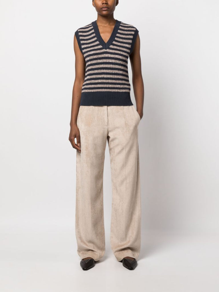 Blue Striped Cotton Knit Vest