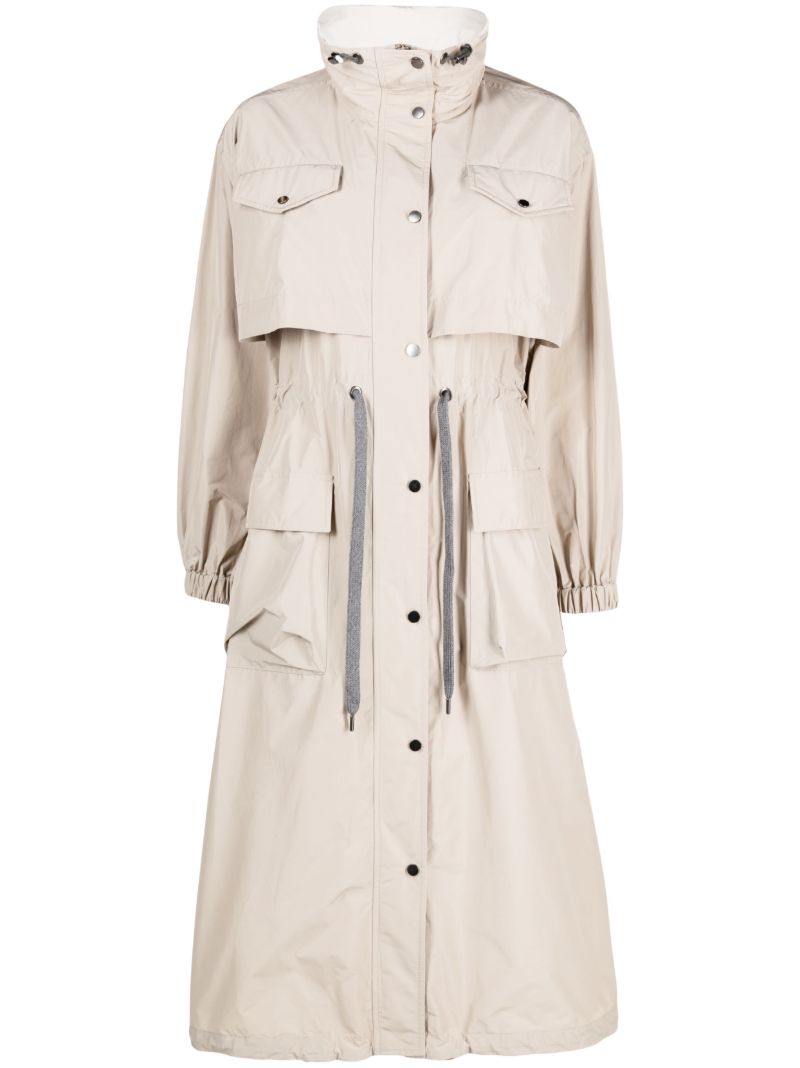 Neutral Drawstring Waist Trench Coat