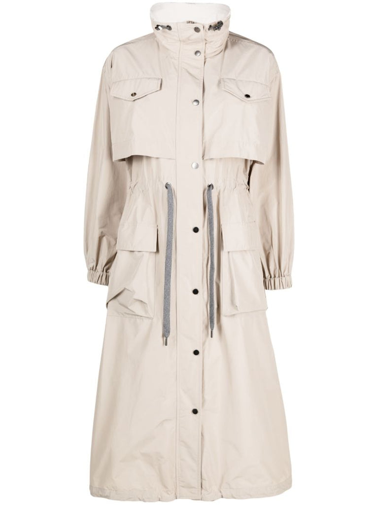Neutral Drawstring Waist Trench Coat