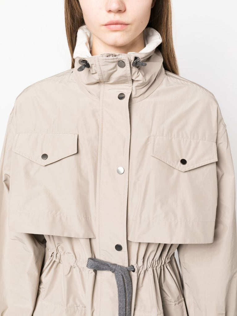 Neutral Drawstring Waist Trench Coat