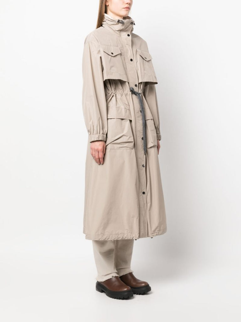 Neutral Drawstring Waist Trench Coat