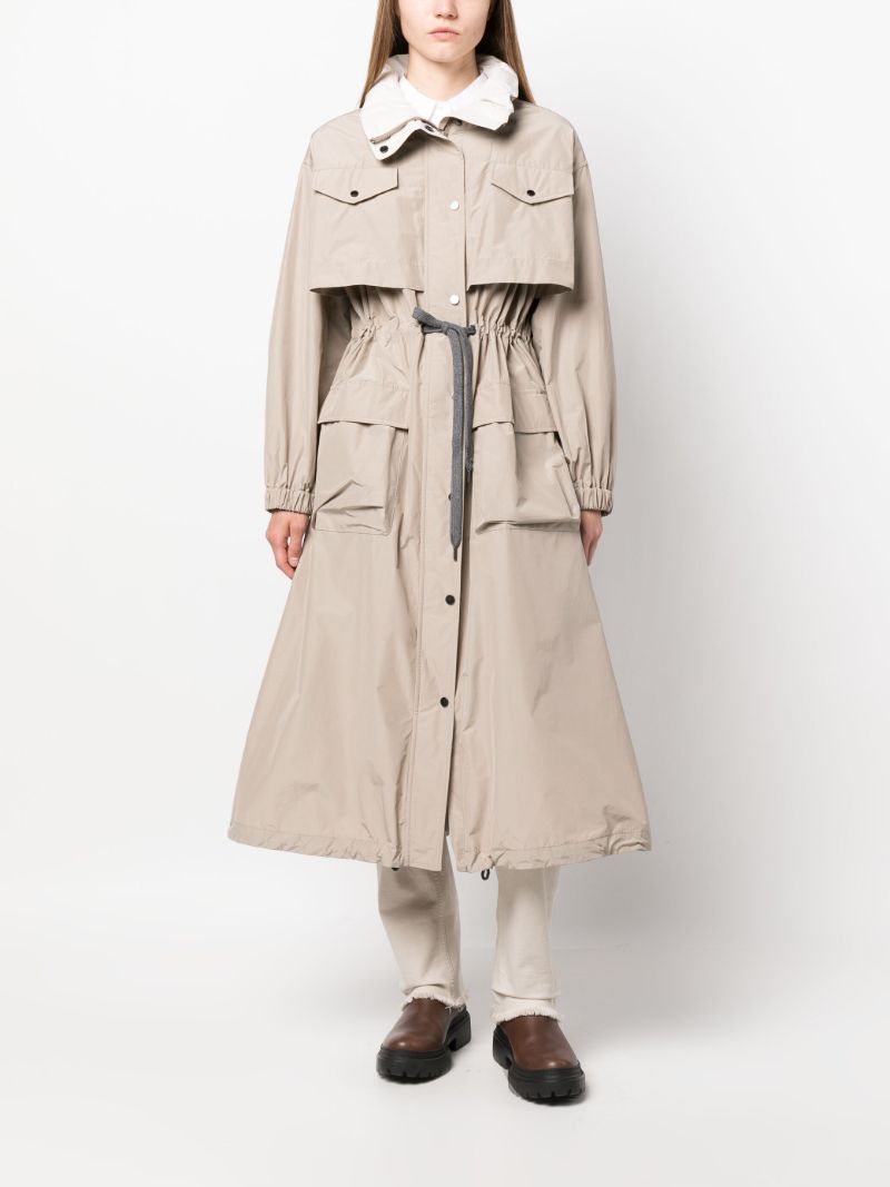 Neutral Drawstring Waist Trench Coat