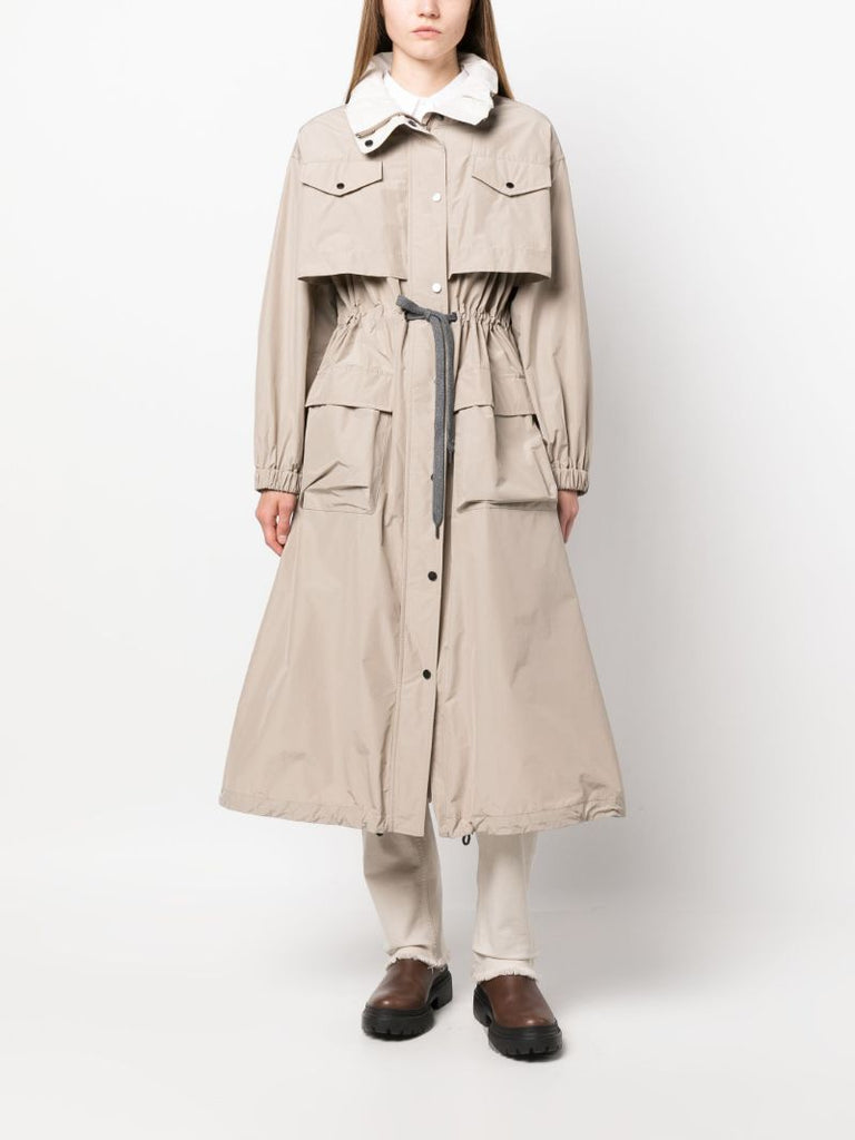 Neutral Drawstring Waist Trench Coat