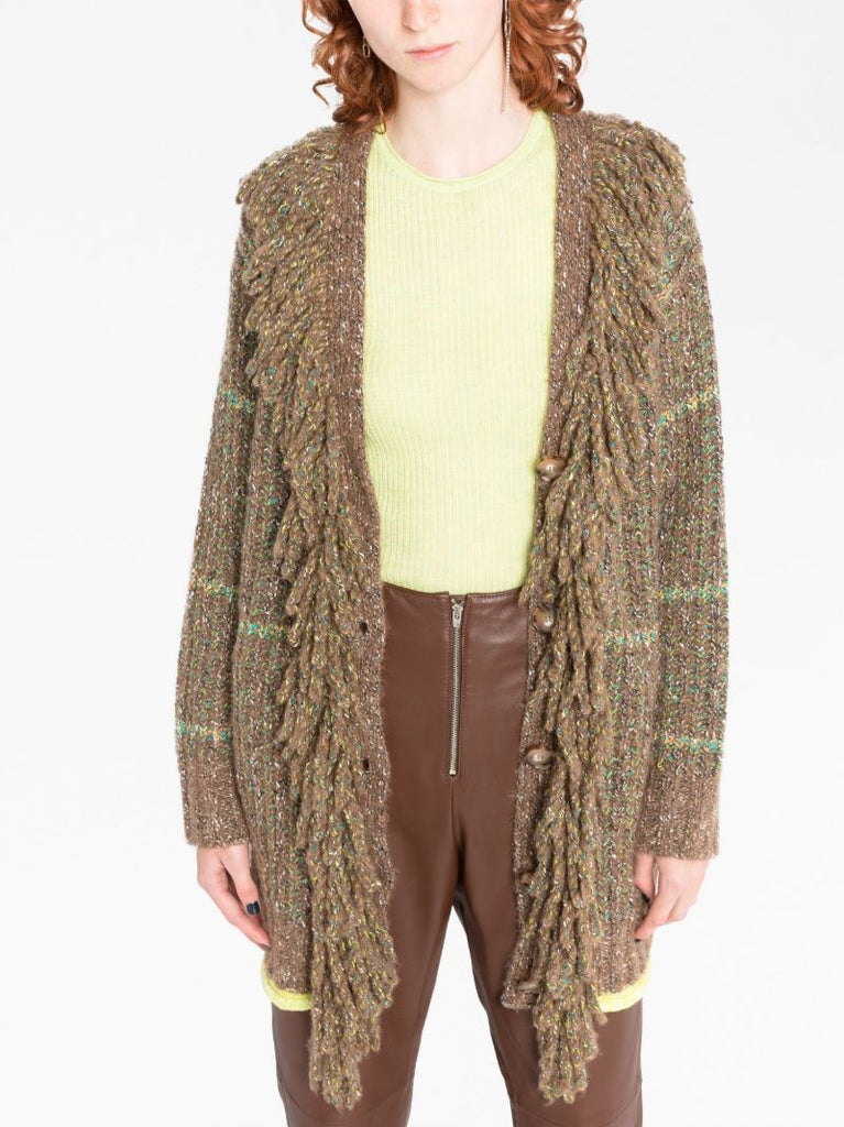 Brown Tweed Fringed Cardigan