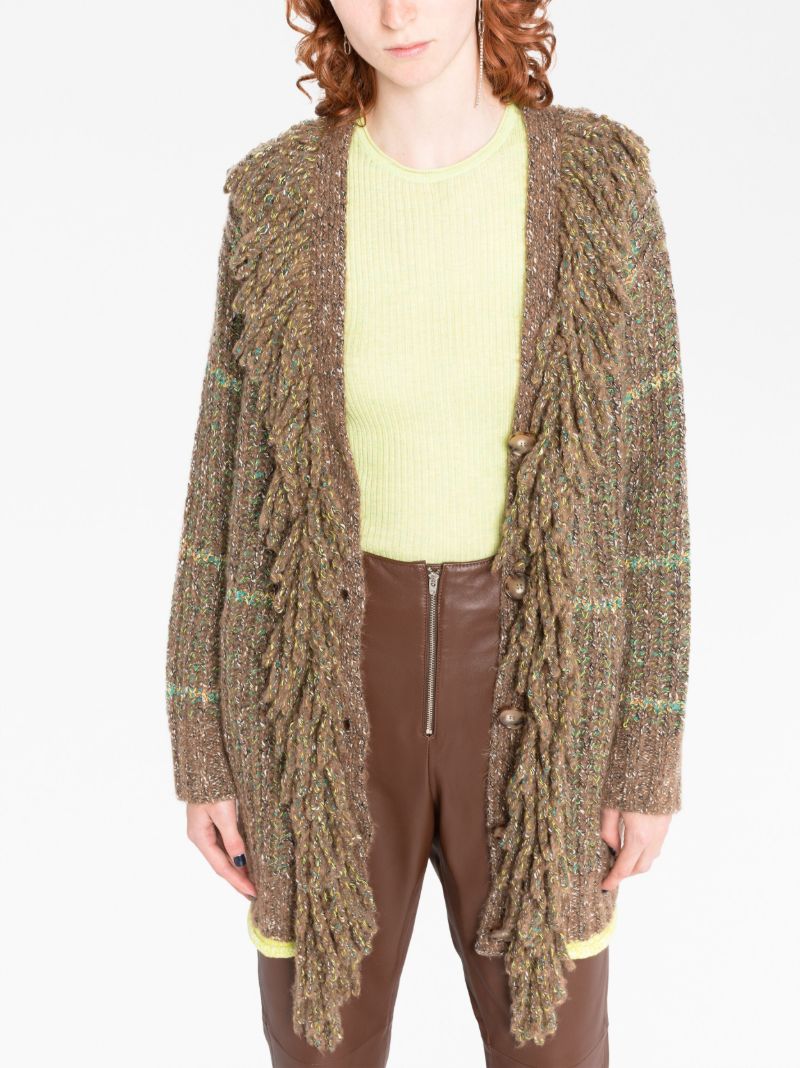 Brown Tweed Fringed Cardigan