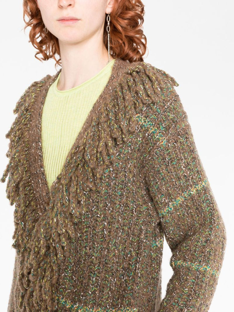 Brown Tweed Fringed Cardigan