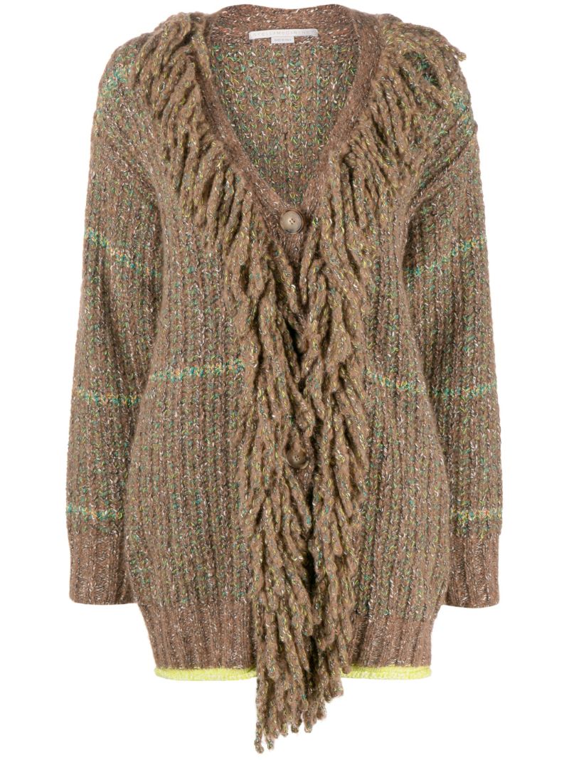 Brown Tweed Fringed Cardigan