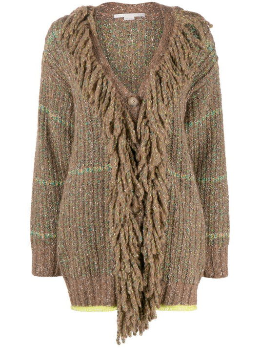 Brown Tweed Fringed Cardigan