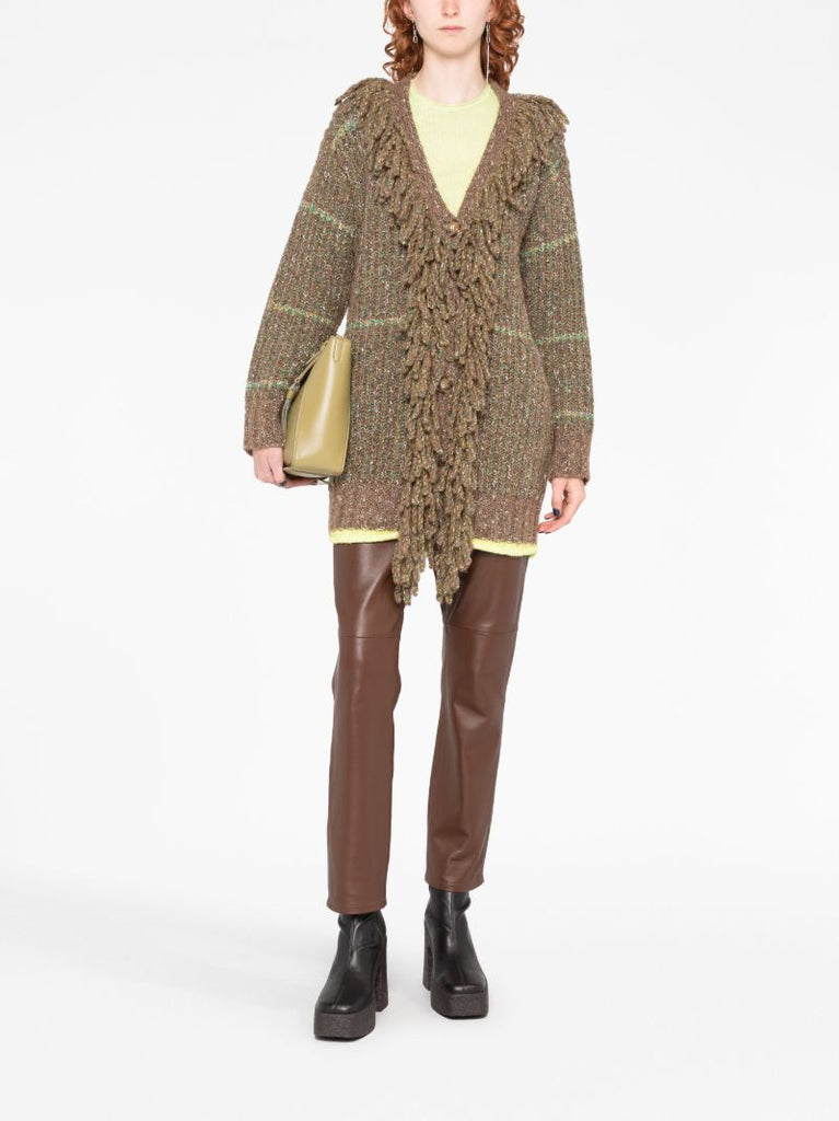 Brown Tweed Fringed Cardigan
